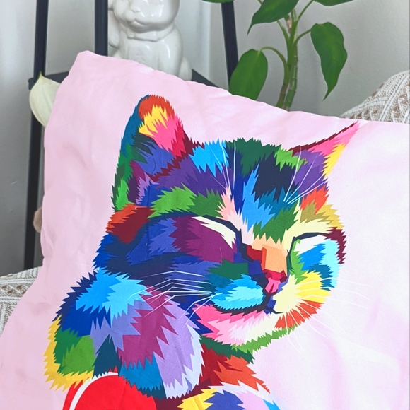 Kitty Cat Design Multi Color Colorful Accent Pillowcase Zippered Cover - Picture 2 of 6
